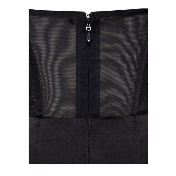 Rina Elegant Black Satin Evening Gown with Feather Shoulder Details High Slit - Picture 9 of 11